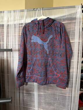 Puma Men's XL Digital Grid Pattern Big Cat Logo Pullover Hoodie